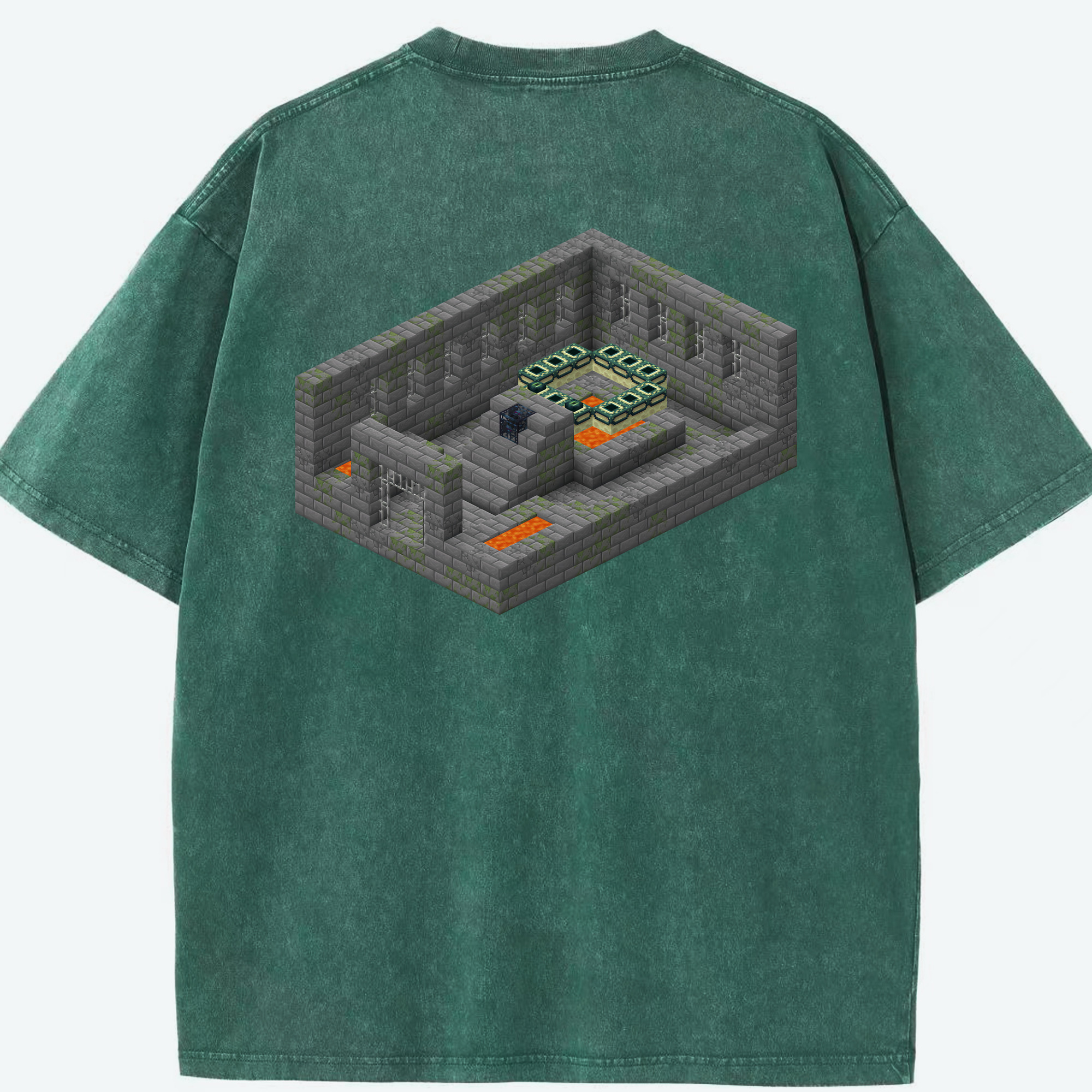 （画像用） マインクラフト ブロックの世界 Minecraft MC Block world 綿100% ヴィンテージ風 半袖Tシャツ（背面プリント）